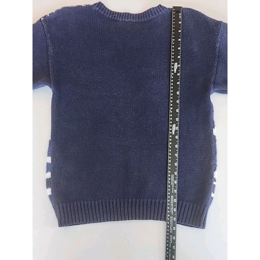 Womens Chunky Fair Isle Patchwork Pullover Sweater‎ M Blue White Coastal Grandma - Picture 7 of 8